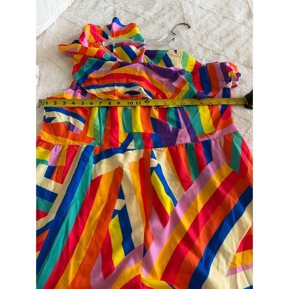 SHEIN Curve Womens 2XL Rainbow Stripe One Shoulder Ruffle Wide Leg Jumpsuit - Picture 3 of 7